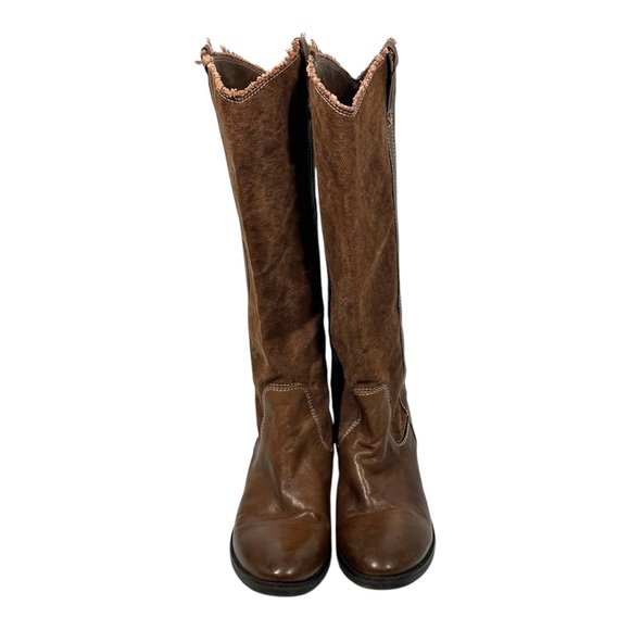 Sundance Catalog Brown Canvas & Leather Tall Riding Boots Women's US 7.5 EU 38 - Picture 8 of 11
